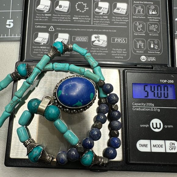 Natural Stone Lapis? Oval Pendant Silver Tone Mixed Beaded Necklace Vintage READ - Picture 11 of 11